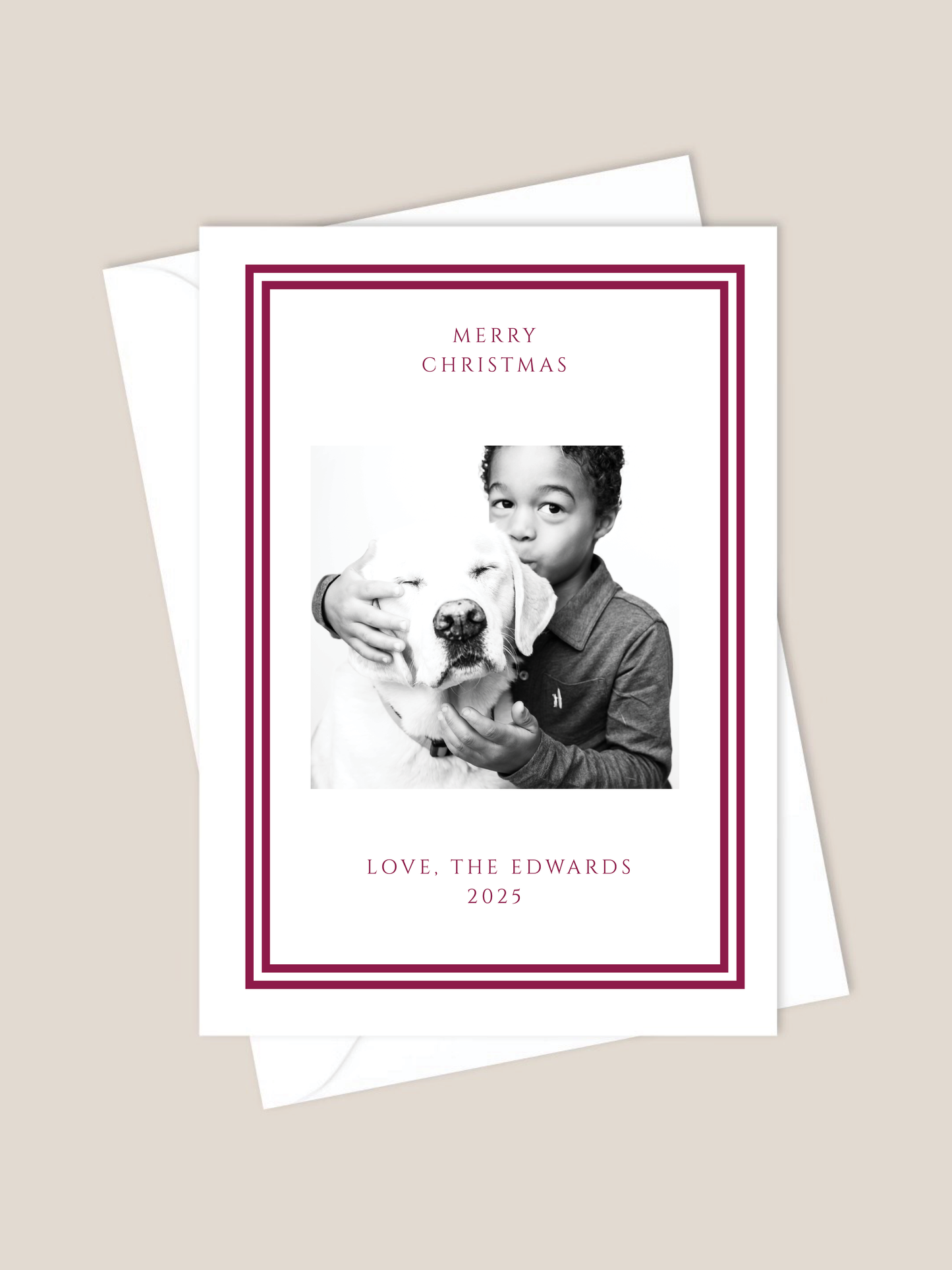 dark red holiday card with double border 2025