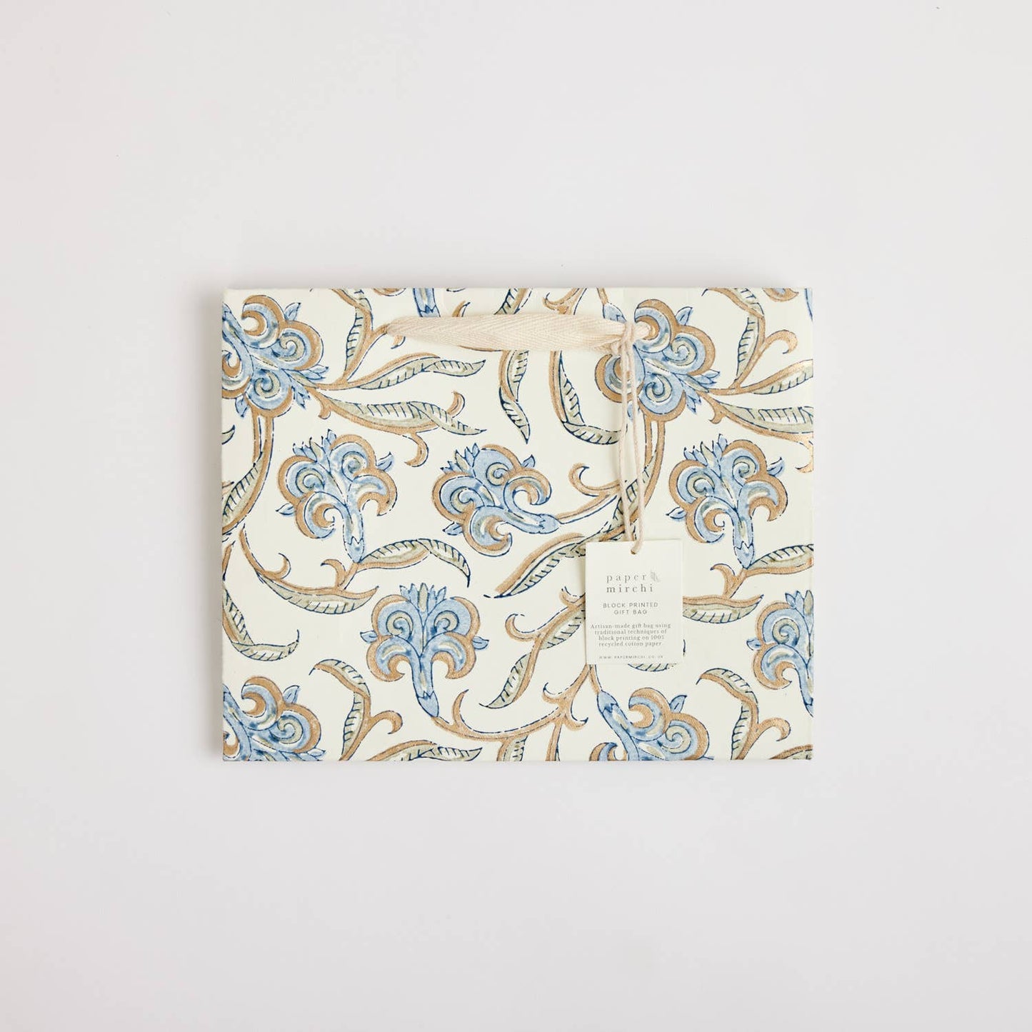 Paper Mirchi - Hand Block Printed Gift Bags (Medium) - Blue Stone