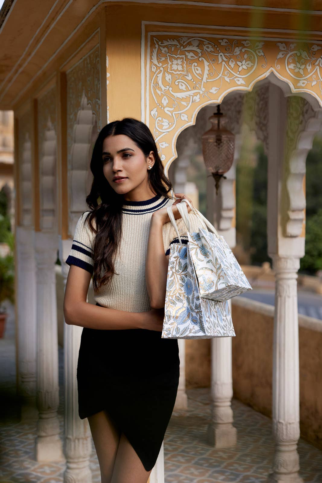 Paper Mirchi - Hand Block Printed Gift Bags (Medium) - Blue Stone
