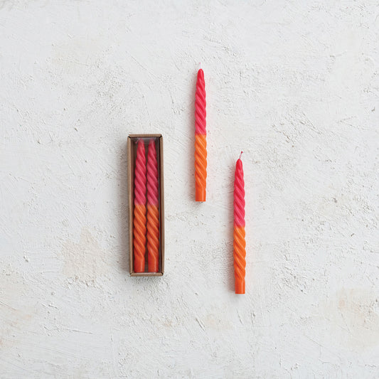 Fuchsia and Orange Twisted Taper Candles