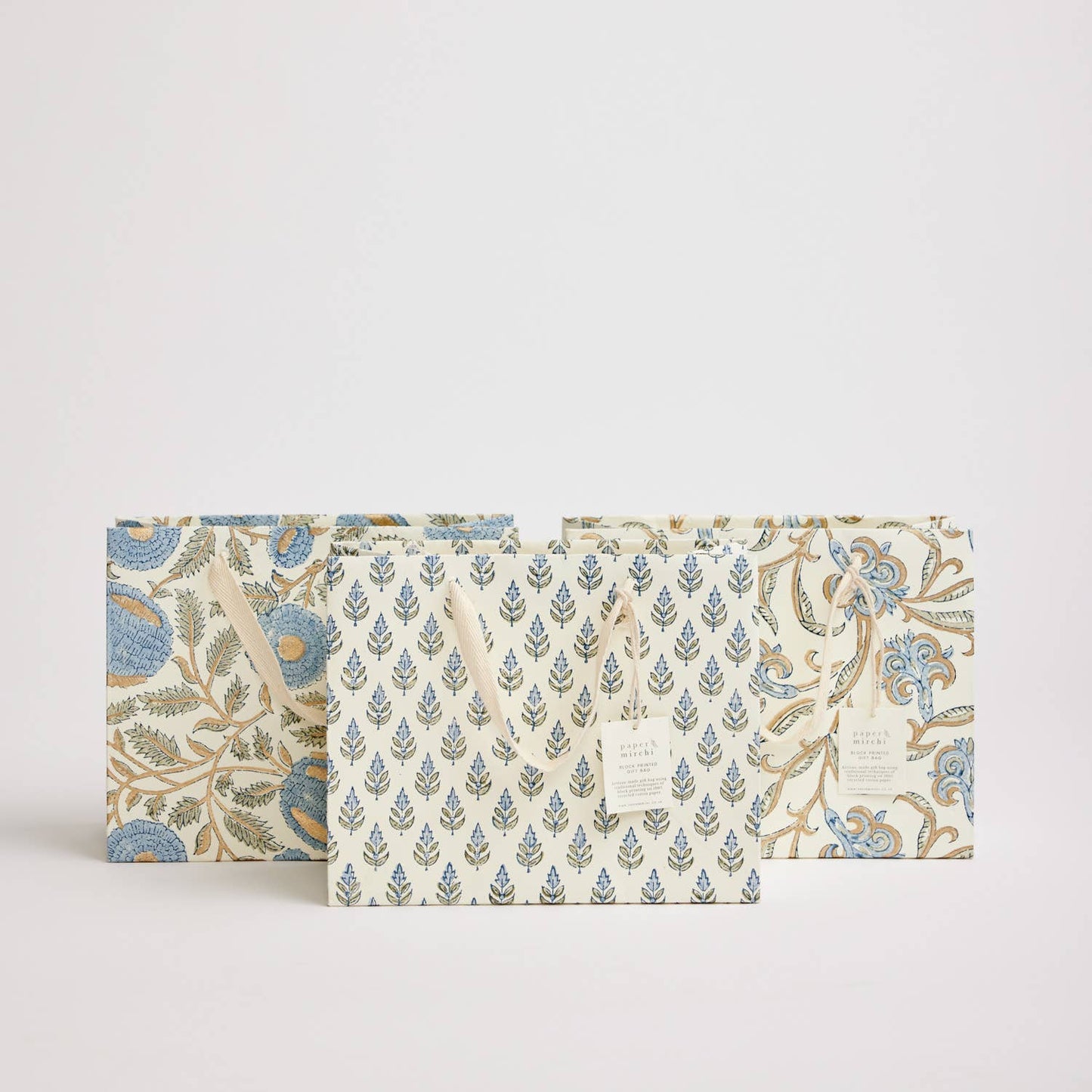 Paper Mirchi - Hand Block Printed Gift Bags (Medium) - Blue Stone
