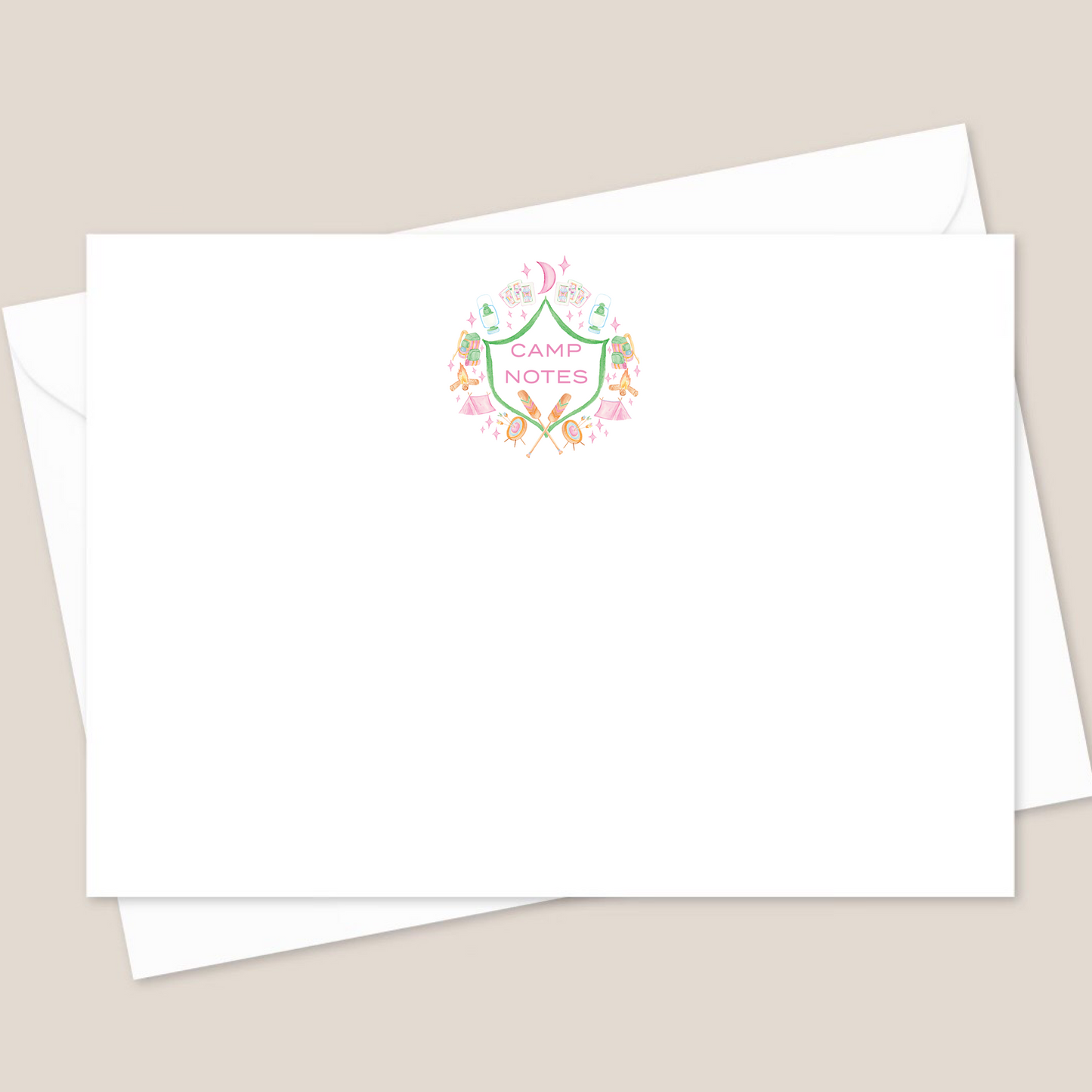pink crest camp stationery