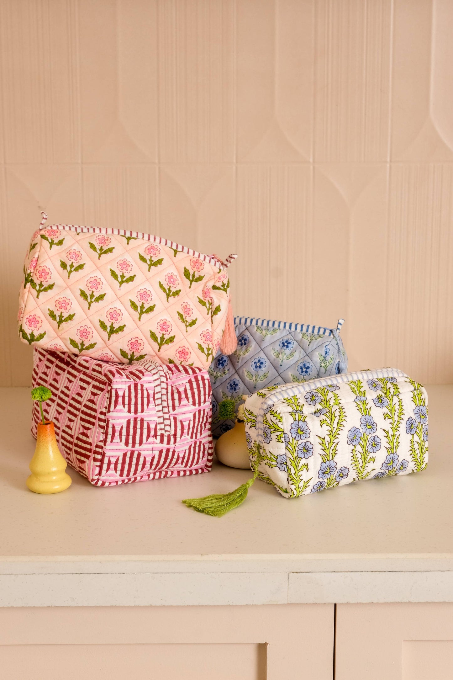 Medium Mona Blockprint Makeup Bag in Pink