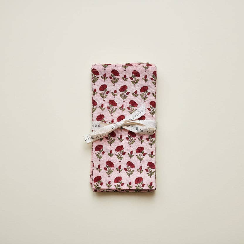 Block Printed Napkins Set of 4 - Ditsy Floral Scarlet