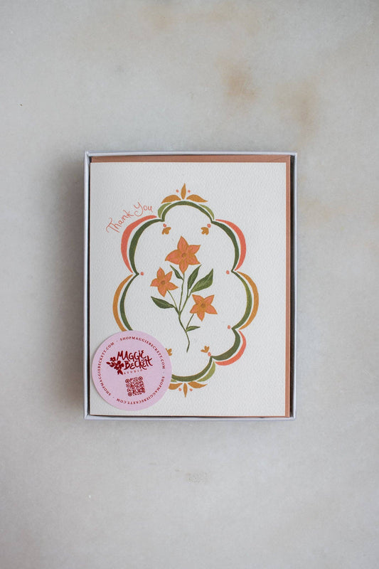 Orange Floral Thank You Cards