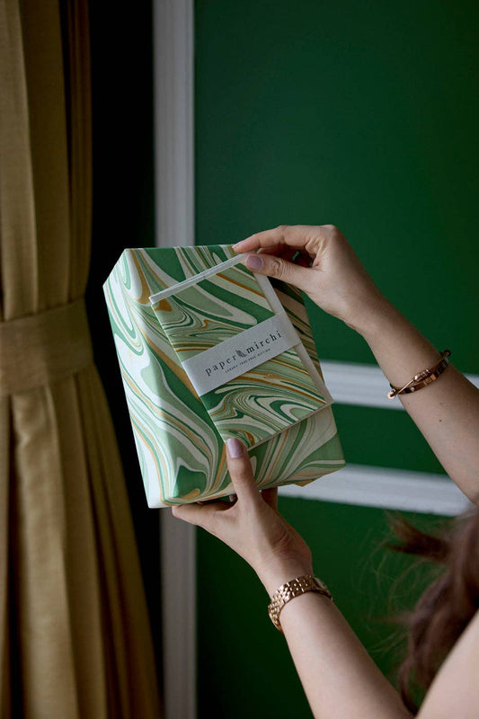 Waves Matcha Hand Marbled Wrapping Paper Sheet