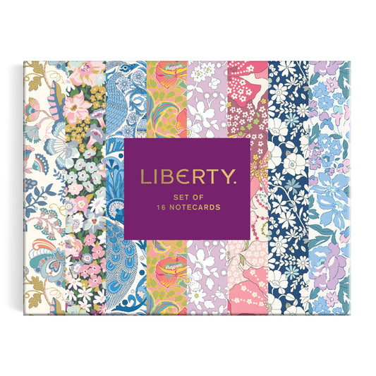 Set of 15 notecards with Liberty branding and colorful floral patterns.