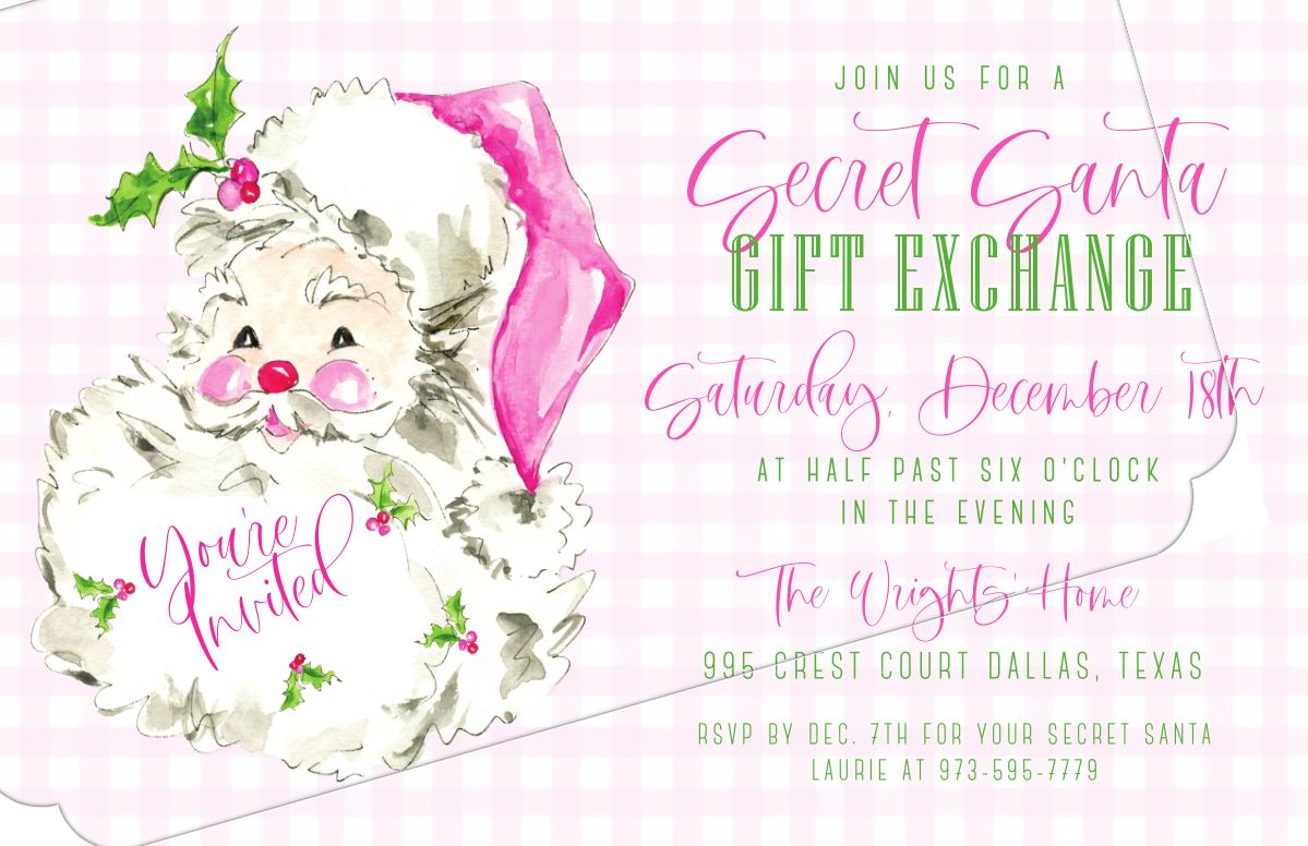 You're Invited Hand Painted Pink Santa Invitation