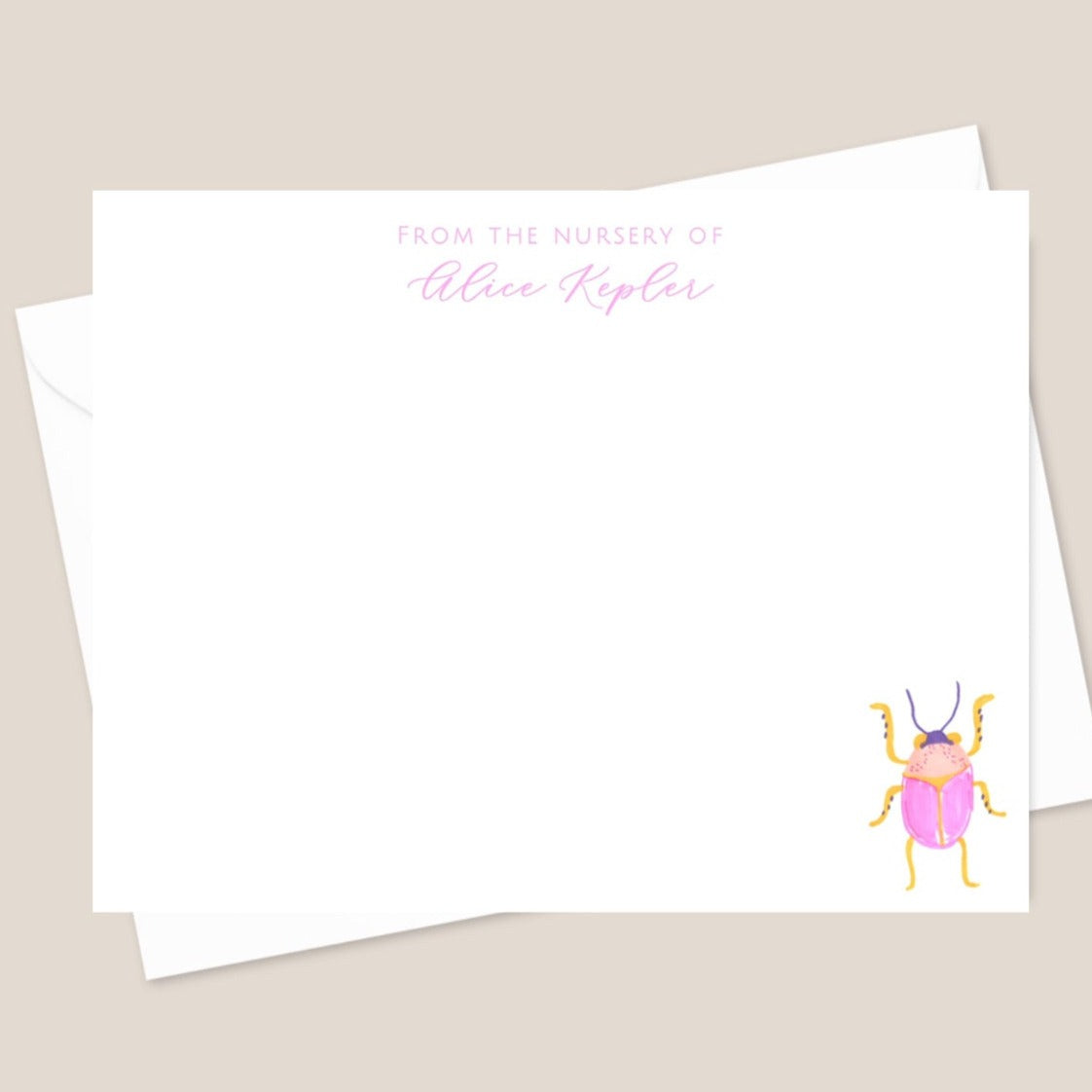 “From the nursery of” Pink Bug Stationery