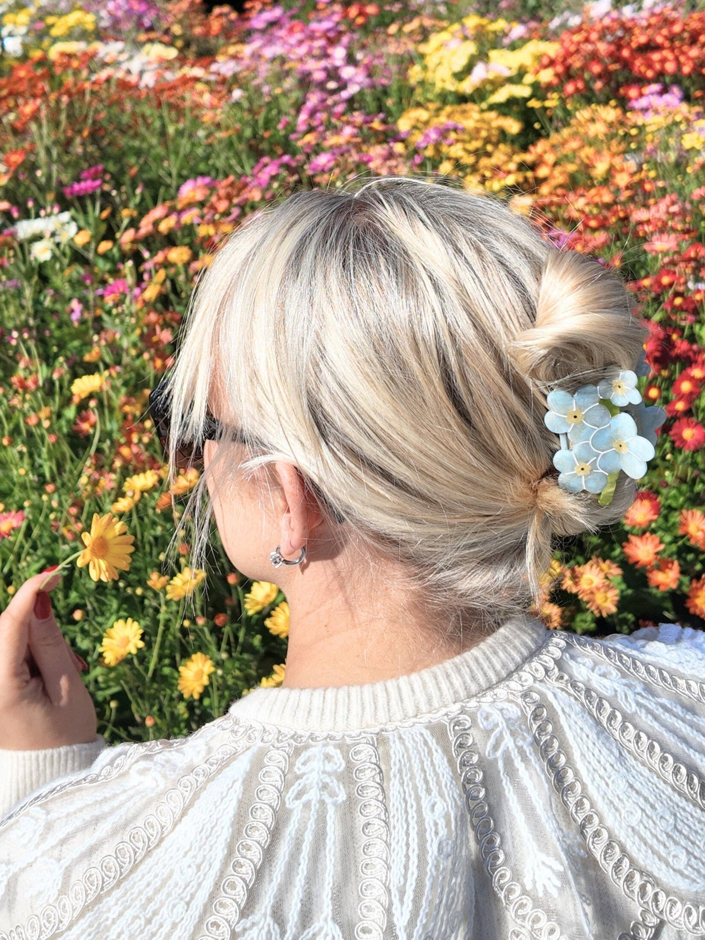 Solar Eclipse - Hand-painted Forget-Me-Not Claw Hair Clip
