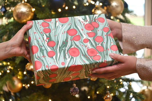 Cosmos Festive Hand Marbled Christmas Wrapping Pape
