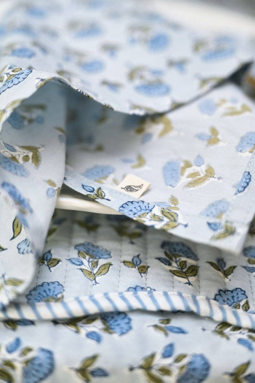Block Printed Napkins Set of 4 - Ditsy Floral Blue Stone