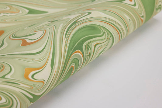 Waves Matcha Hand Marbled Wrapping Paper Sheet