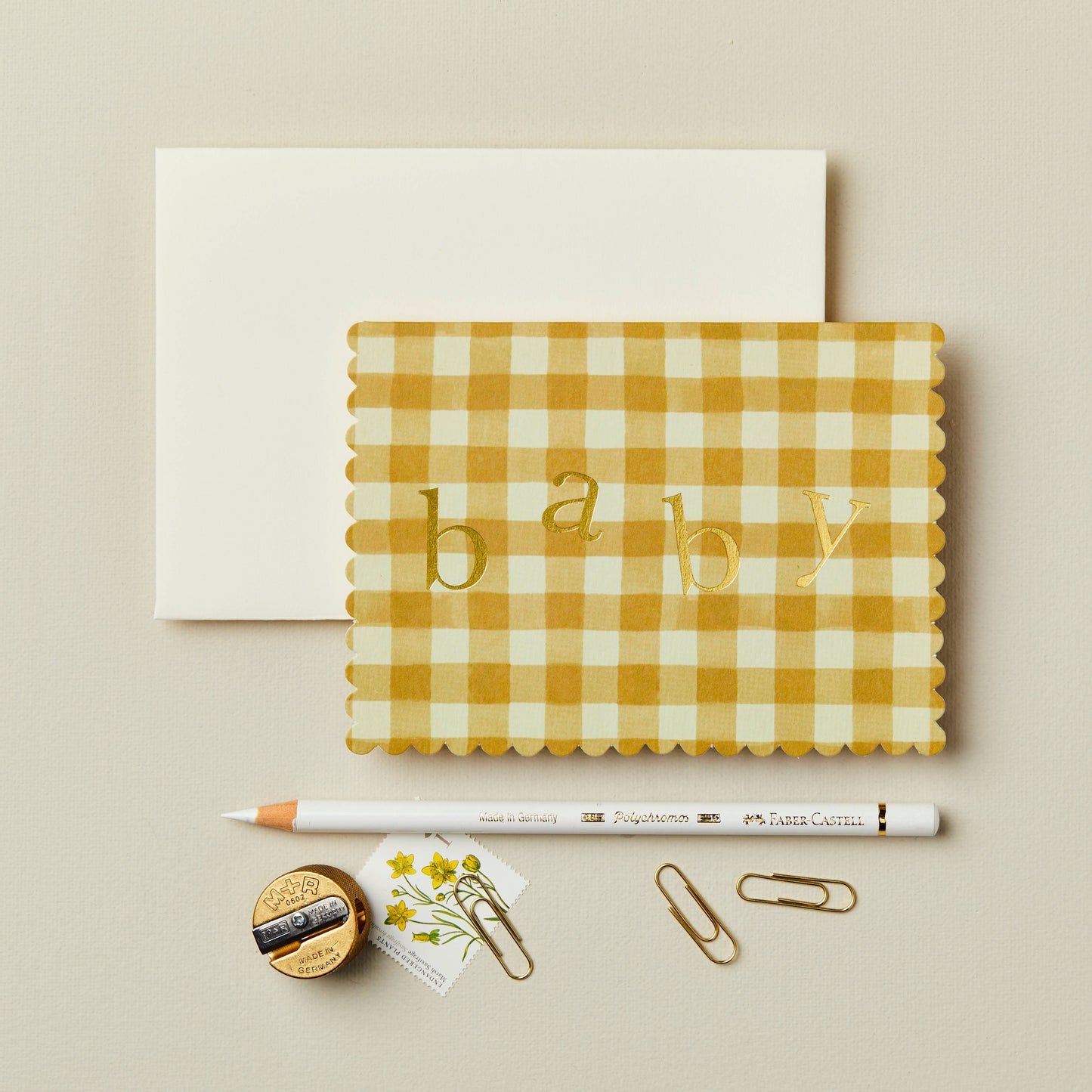 Wanderlust Paper Co - Mustard Gingham 'Baby' Card