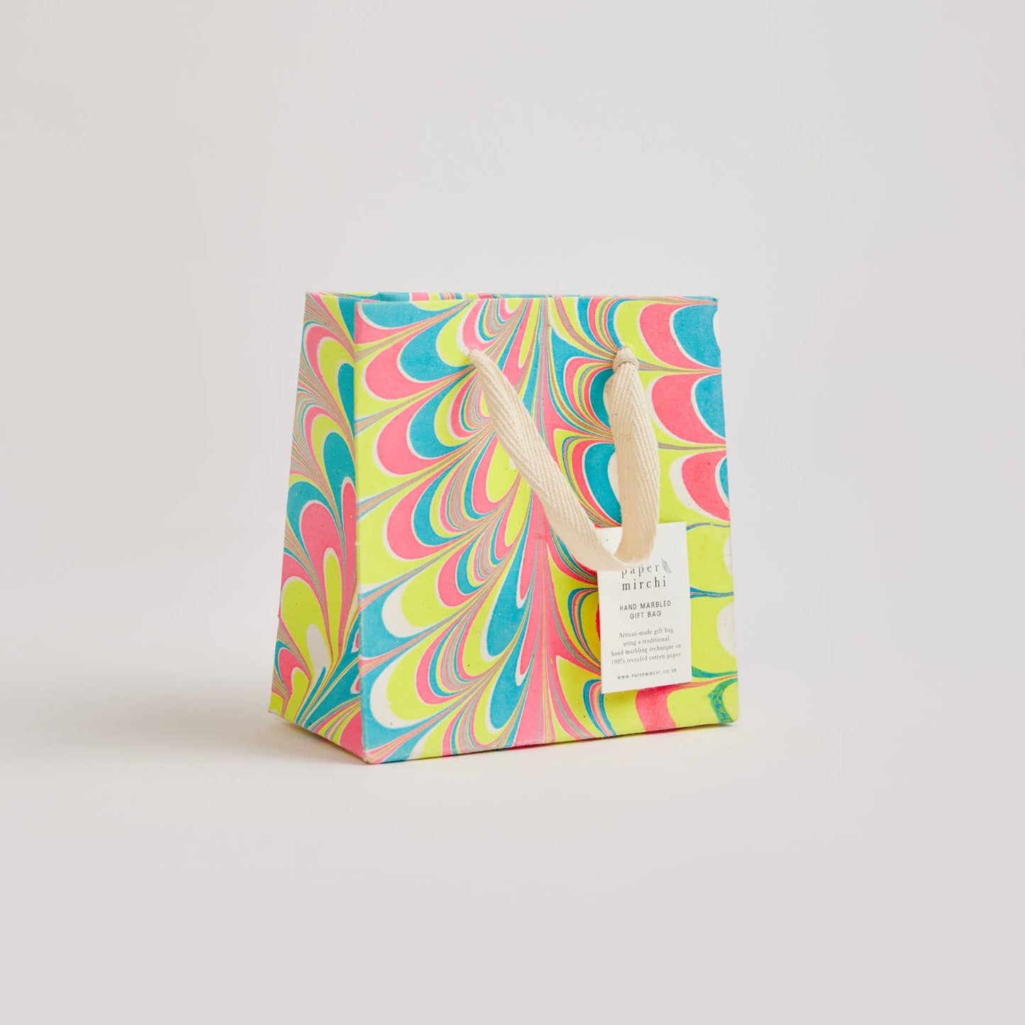 Hand Marbled Gift Bag Small) - Neon