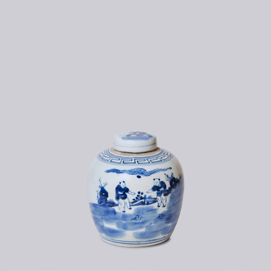 Cobalt Guild - Blue and White Porcelain Playing Children Round Storage Jar