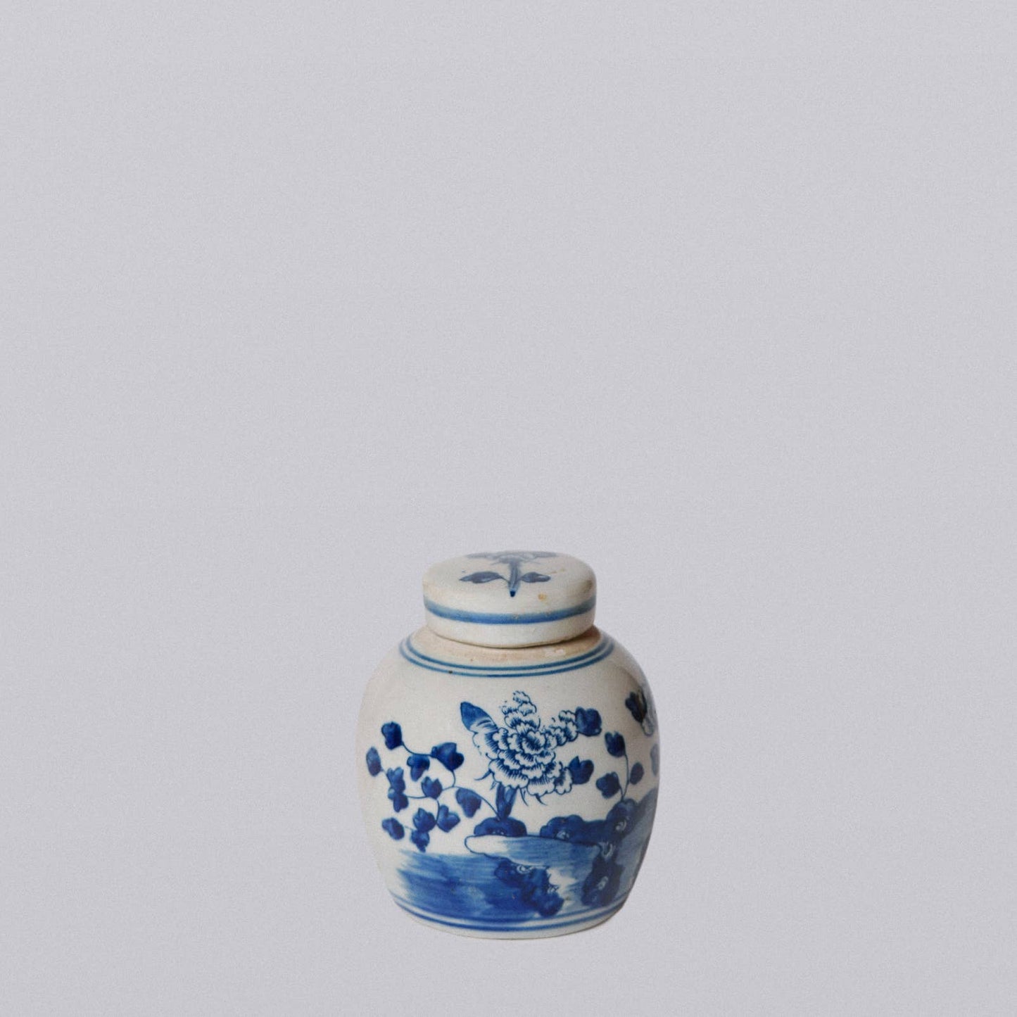 Cobalt Guild - Blue and White Porcelain Mini Peony Floral Round Jar