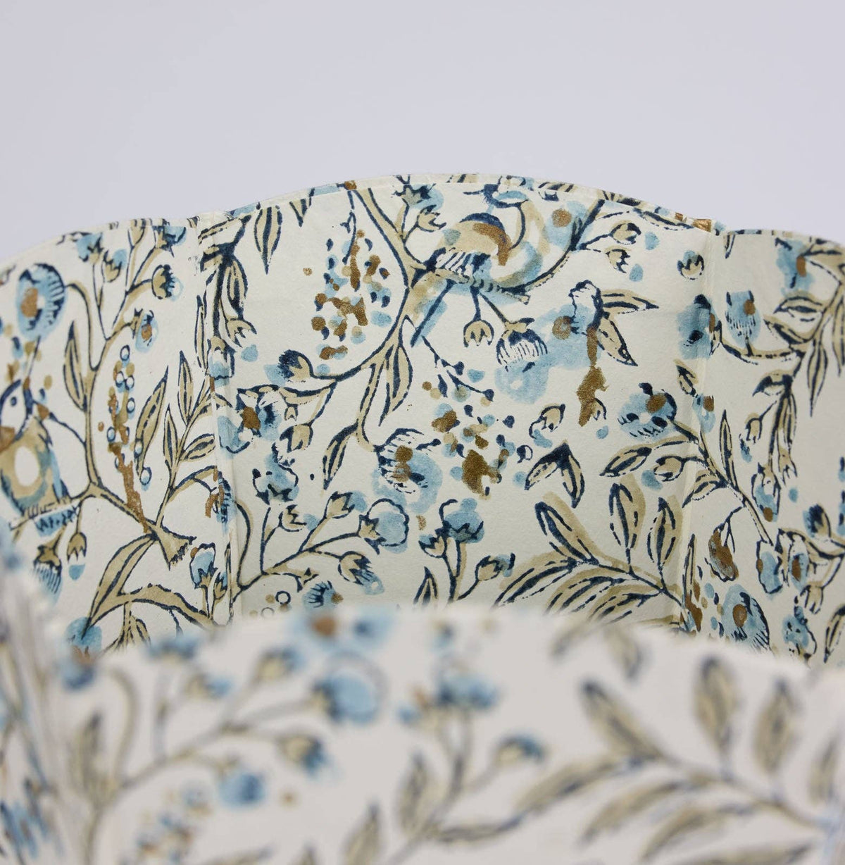 Block Printed Waste Paper Basket - Songbird Blue Stone