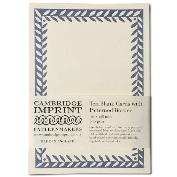 Pack of Cambridge Imprint blank cards with patterned border on a white background