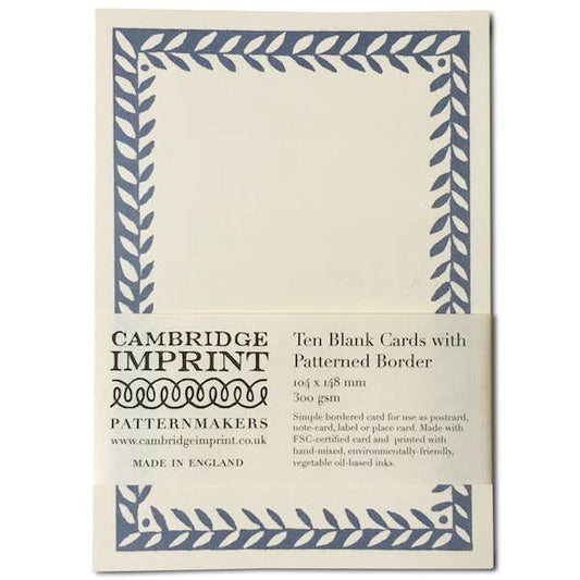 Pack of Cambridge Imprint blank cards with patterned border on a white background