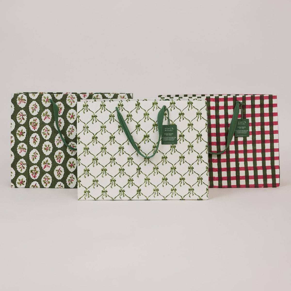 Holly Green Gift Bags - Large