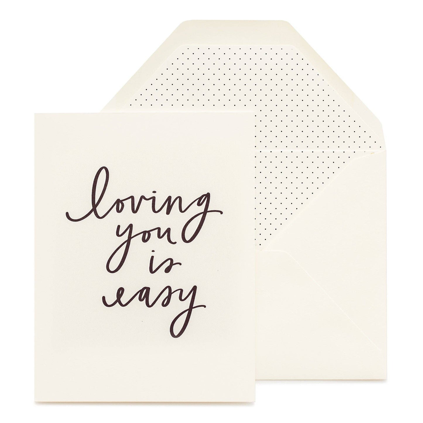 Card with 'loving you is easy' text on a white background