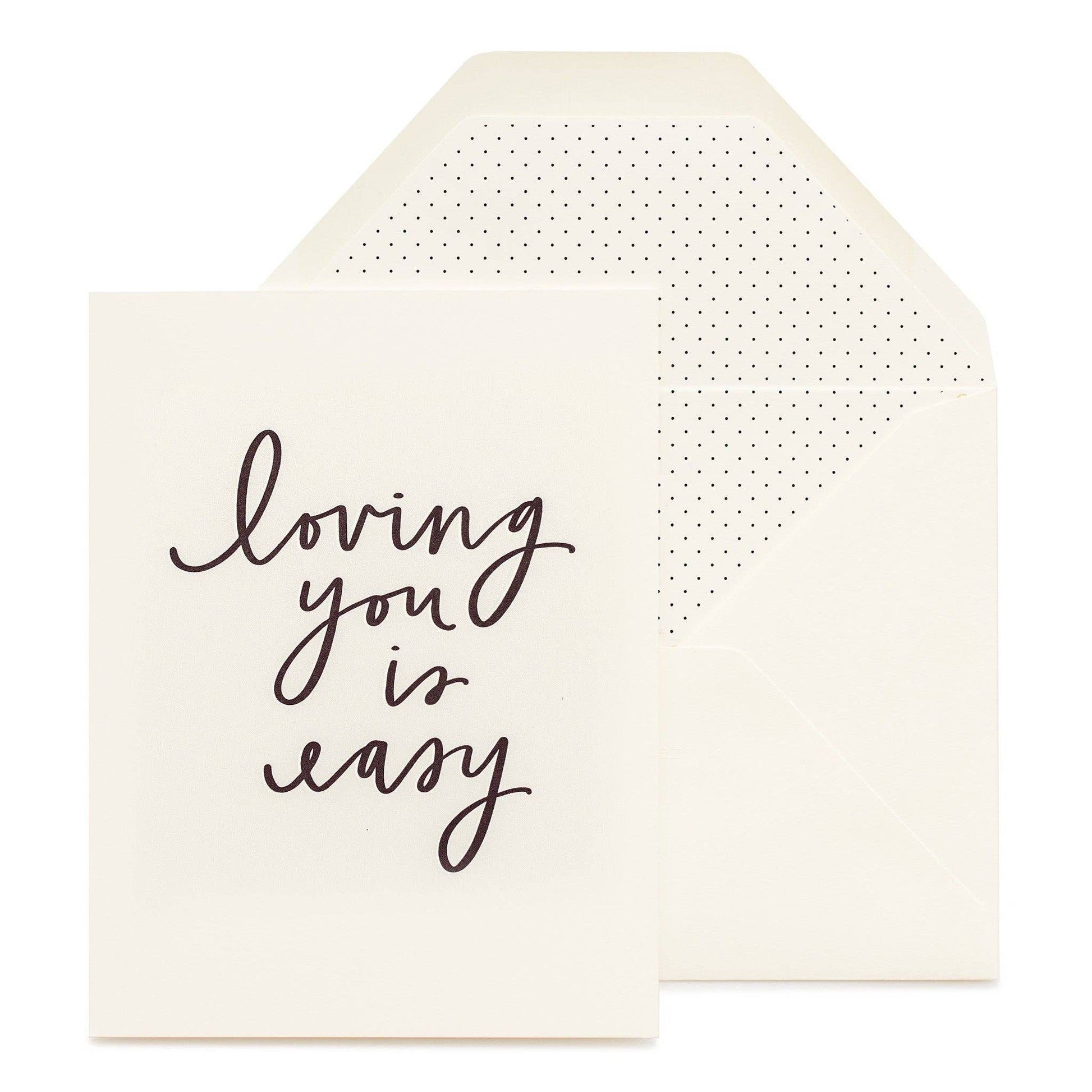 Card with 'loving you is easy' text on a white background