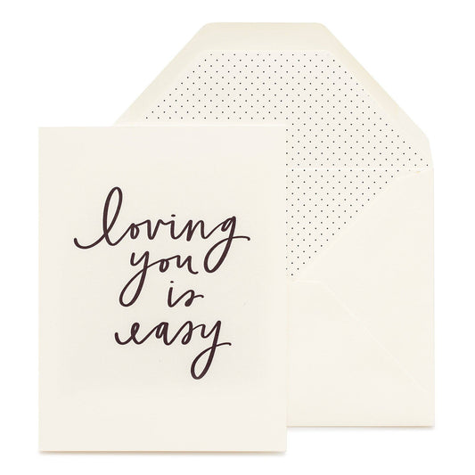 Card with 'loving you is easy' text on a white background