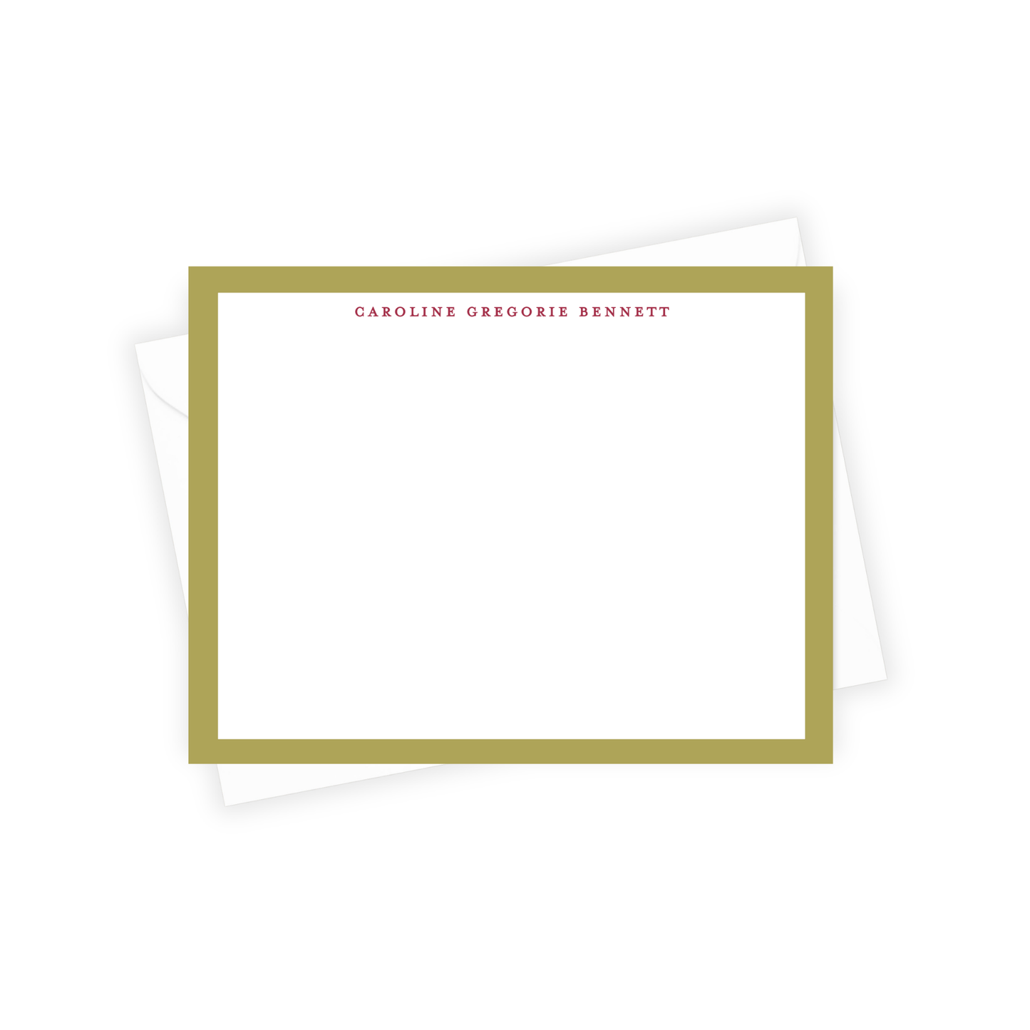 Stationery set with a gold border and personalized name on a white background