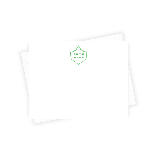 White stationery with a green logo and text on a white background