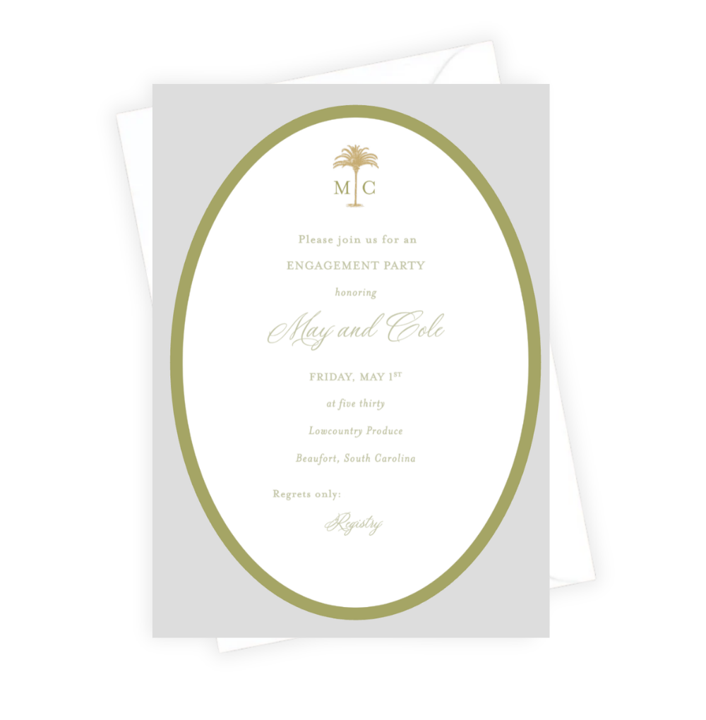 Oval Palm Die Cut Engagement Party Invitation
