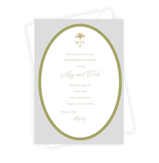 Oval Palm Die Cut Engagement Party Invitation