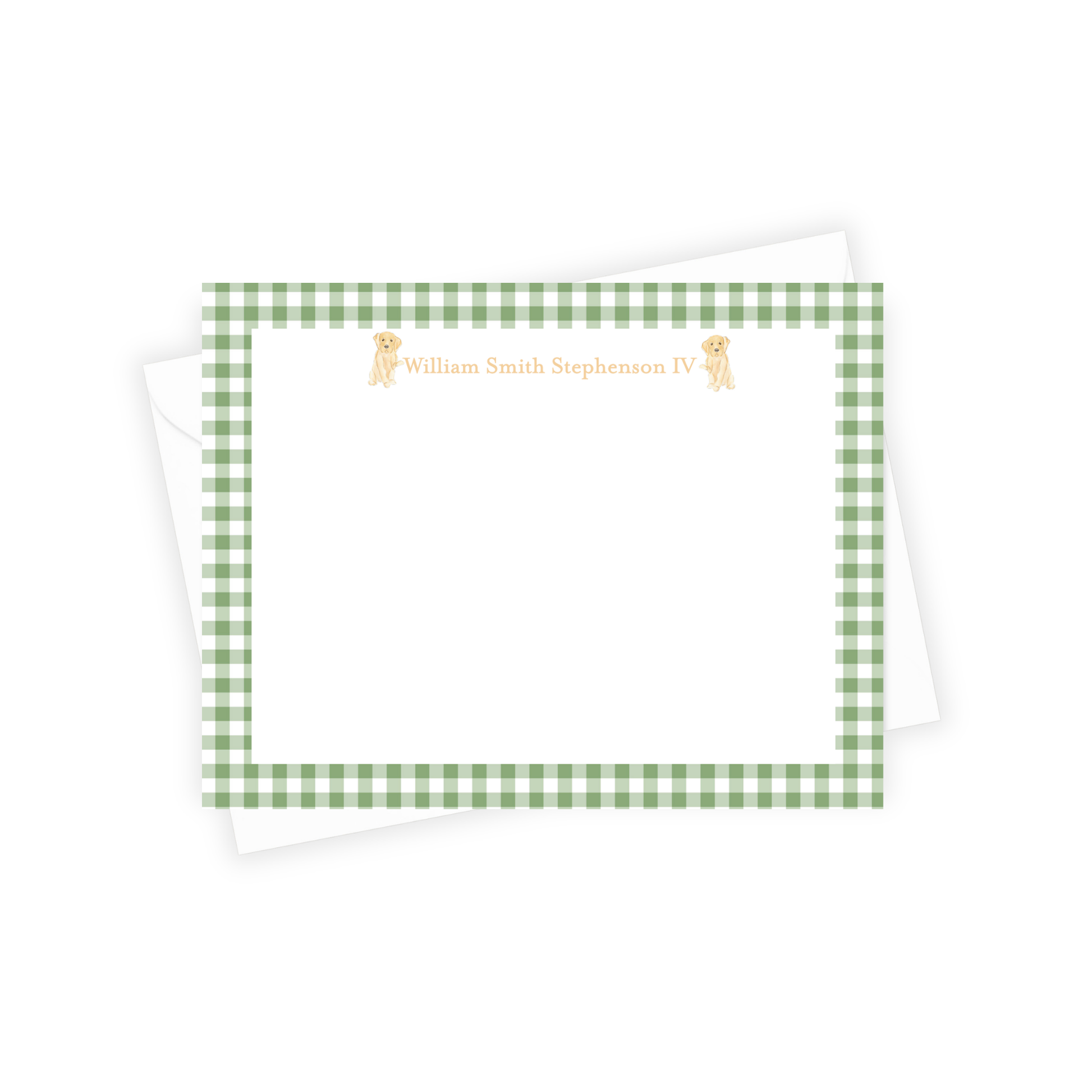 Green and white checkered border with personalized text on a white background