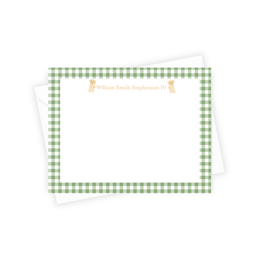 Green and white checkered border with personalized text on a white background
