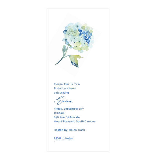 Invitation card with floral design and event details on a white background