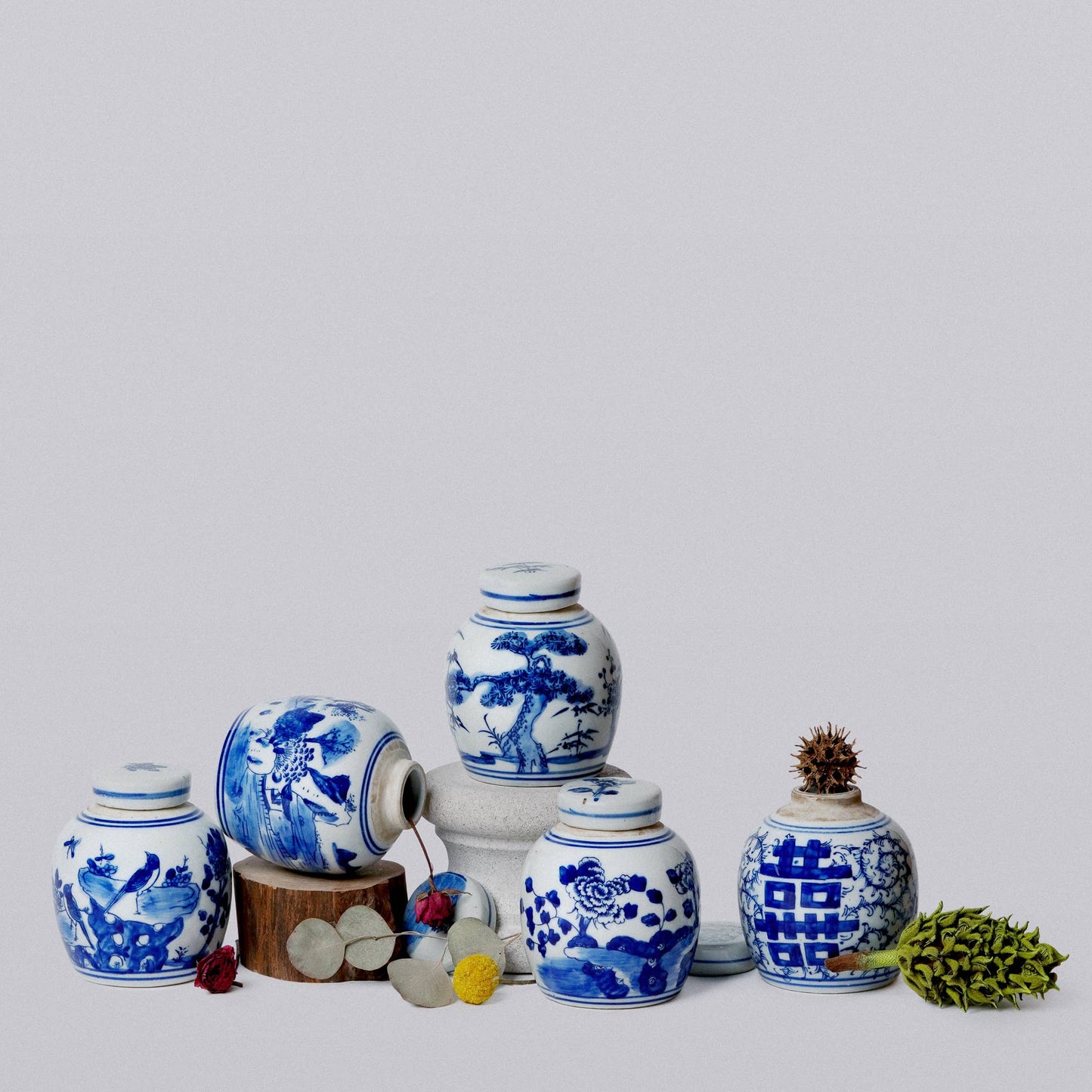 Cobalt Guild - Blue and White Porcelain Mini Peony Floral Round Jar