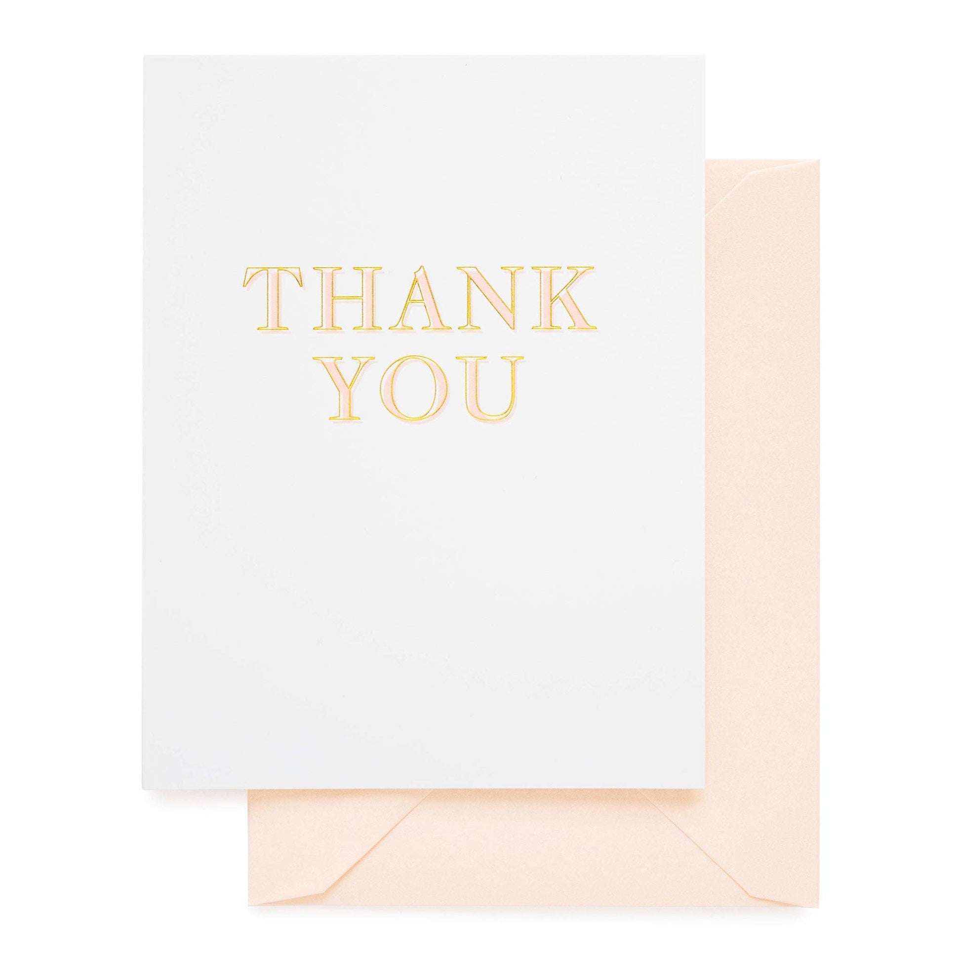 White card with 'THANK YOU' in gold text and a matching envelope on a white background