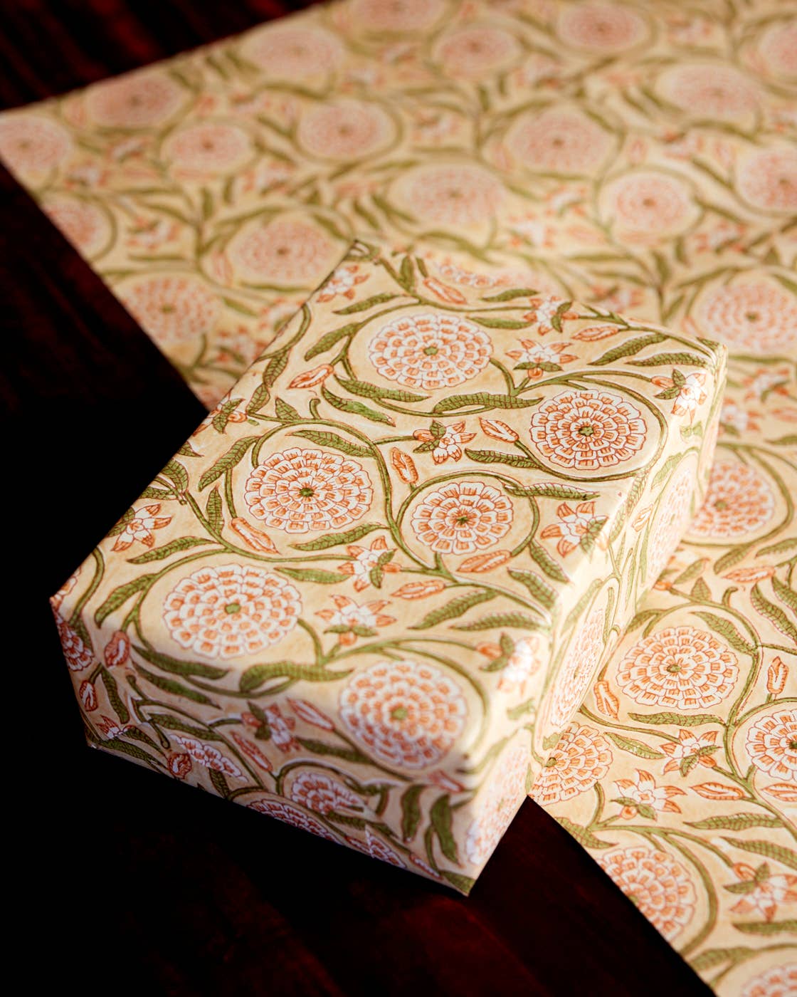 Hand Block Printed Gift Wrap Sheets- Rajmala Coral