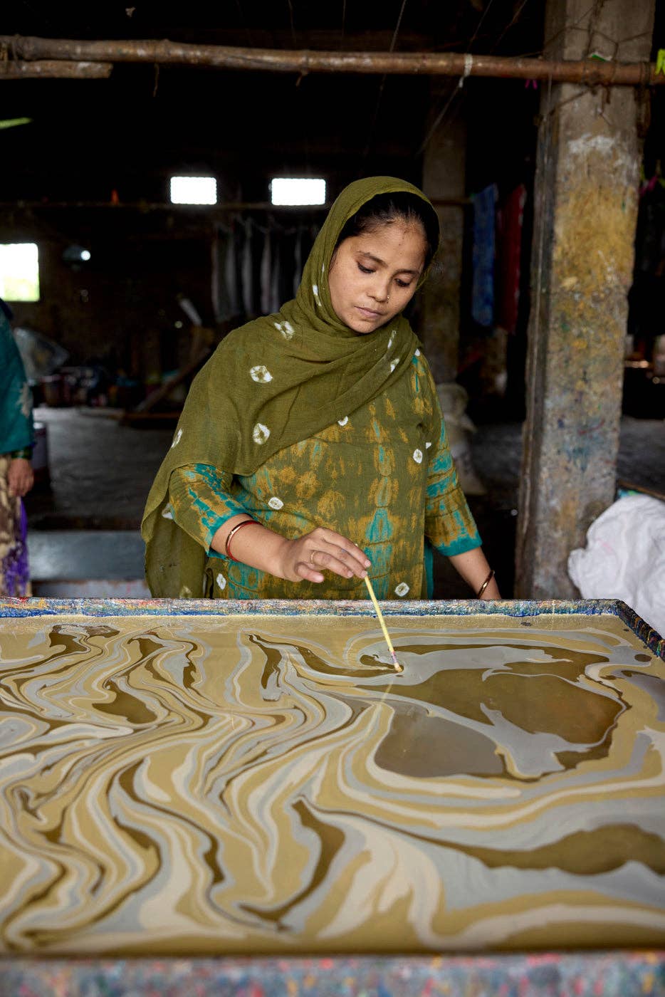 Waves Matcha Hand Marbled Wrapping Paper Sheet