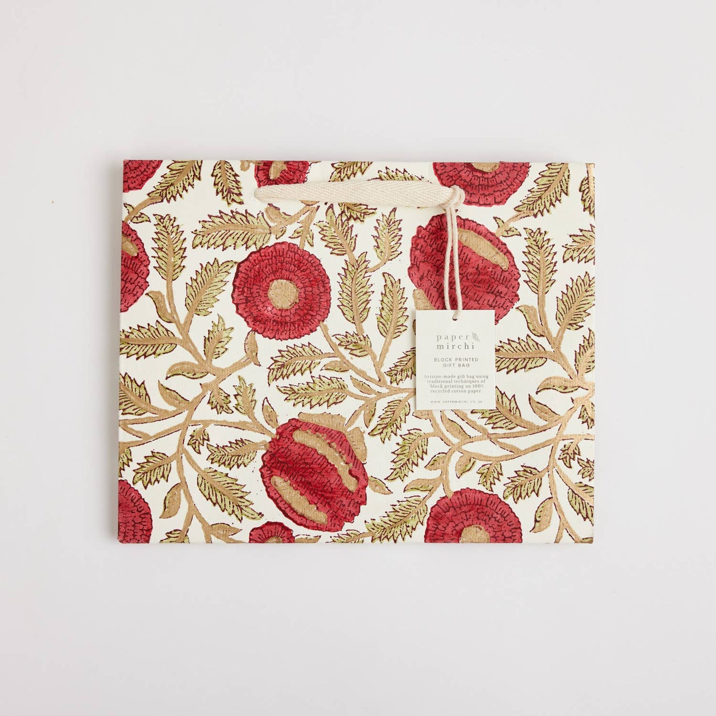 Scarlet Medium Hand Block Printed Gift Bag