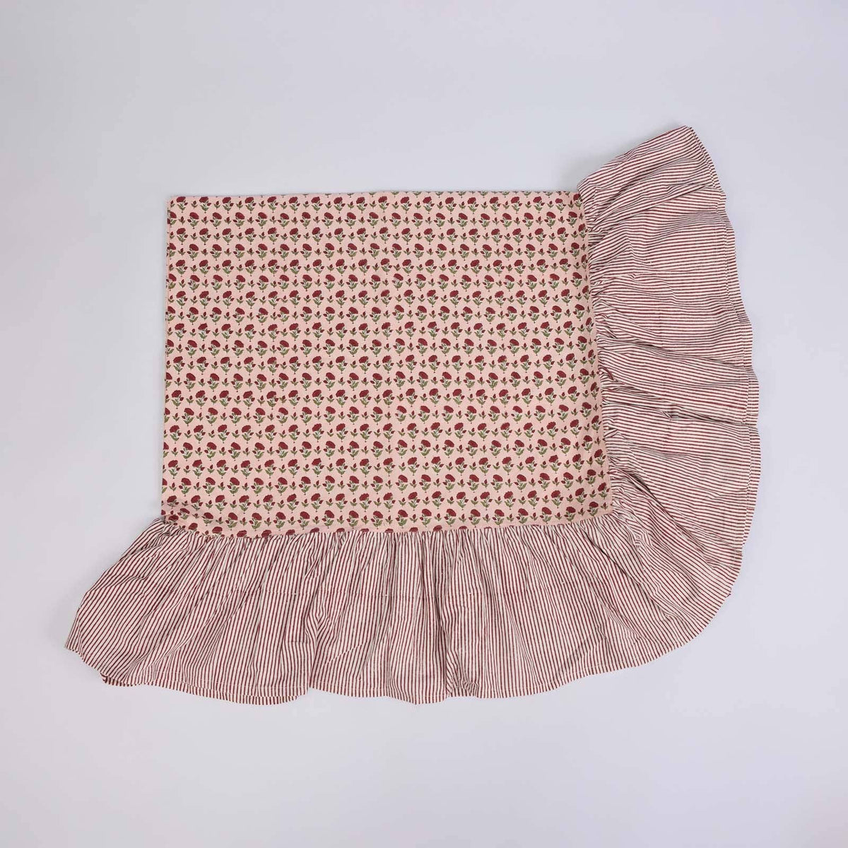 Block Printed Ruffled Tablecloth - Ditsy Floral Scarlet
