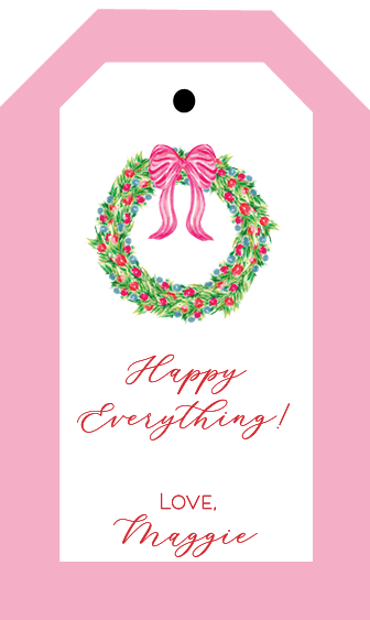 Pink Holiday Wreath Tag