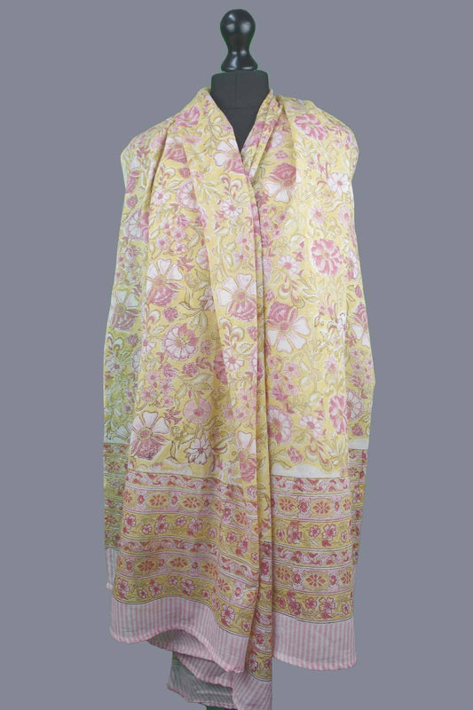 Pastel Floral Jaal On Yellow - Beach Coverup Sarong Pareo