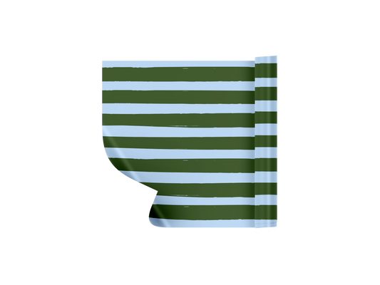 Striped green and blue container on a white background