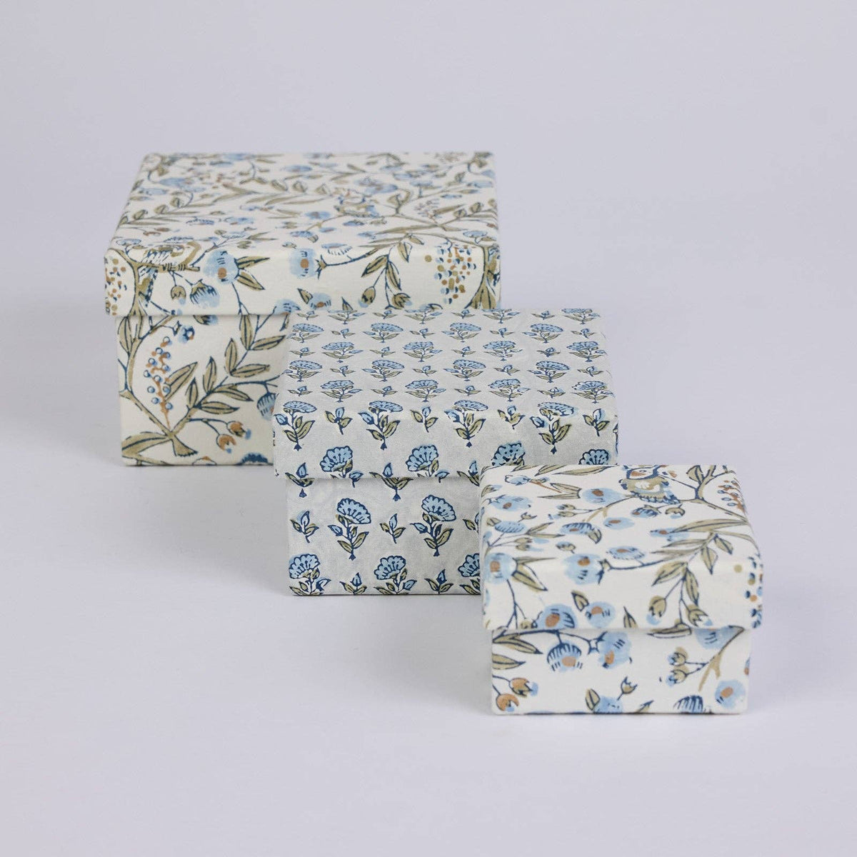 Block Printed Gift Boxes - Floral Blue Stone