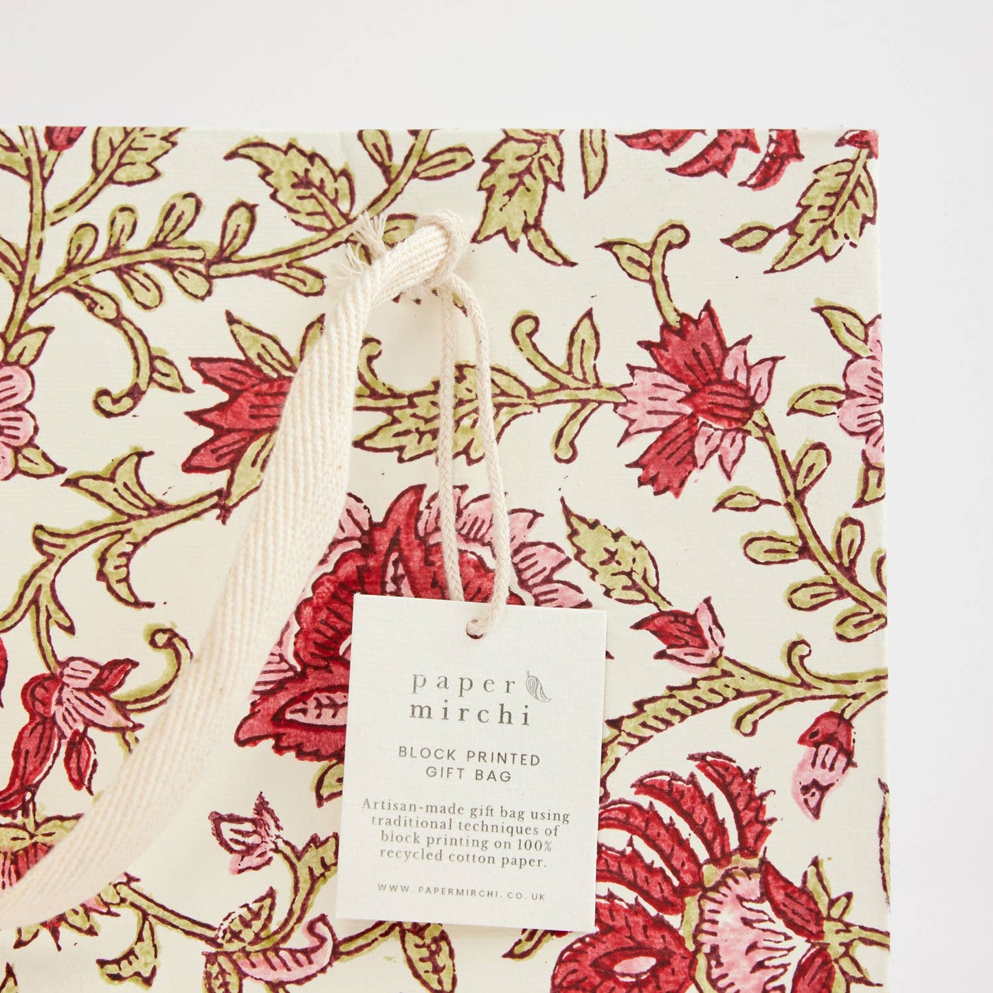 Scarlet Medium Hand Block Printed Gift Bag
