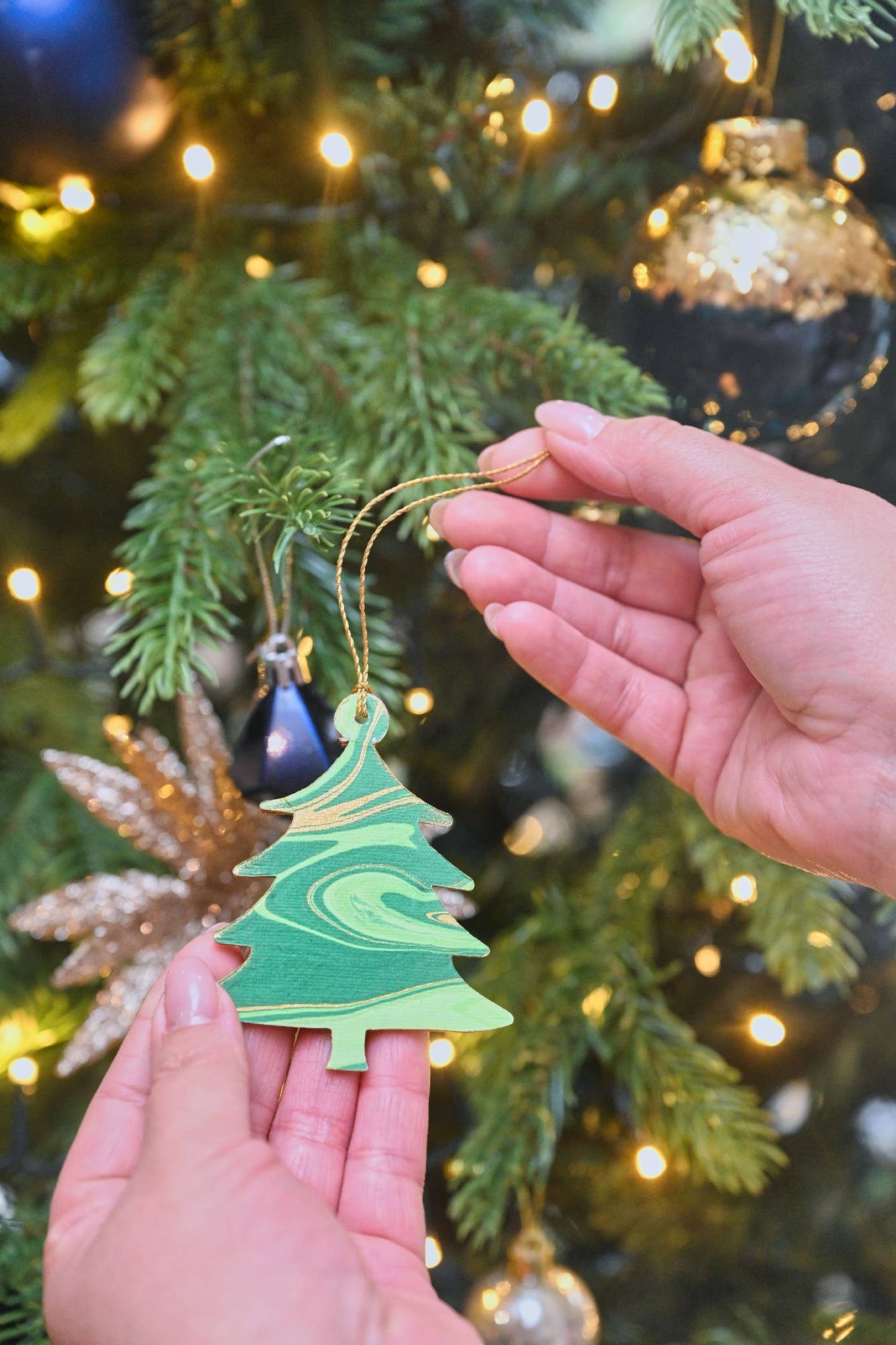 Tree Emerald Marble Ornament Christmas Card