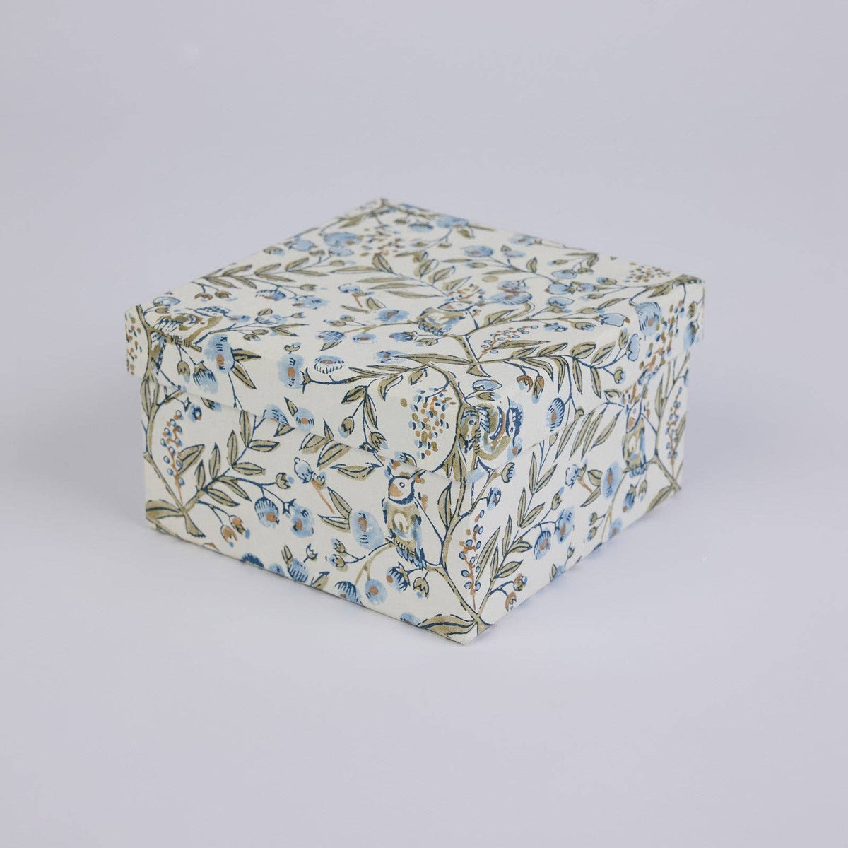 Block Printed Gift Boxes - Floral Blue Stone