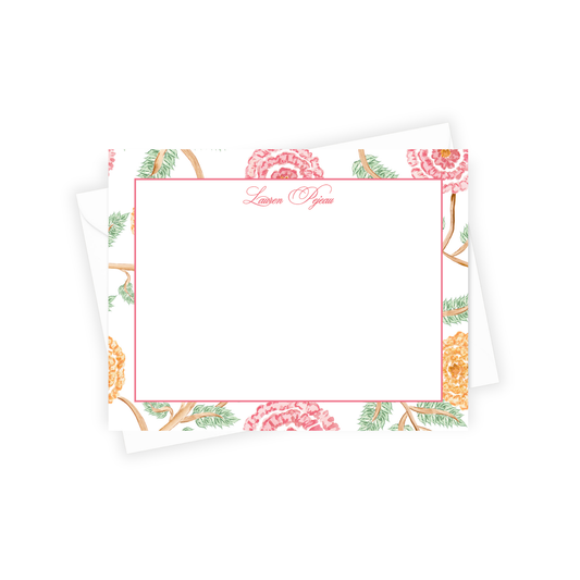 Floral border design with a brand name on a white background