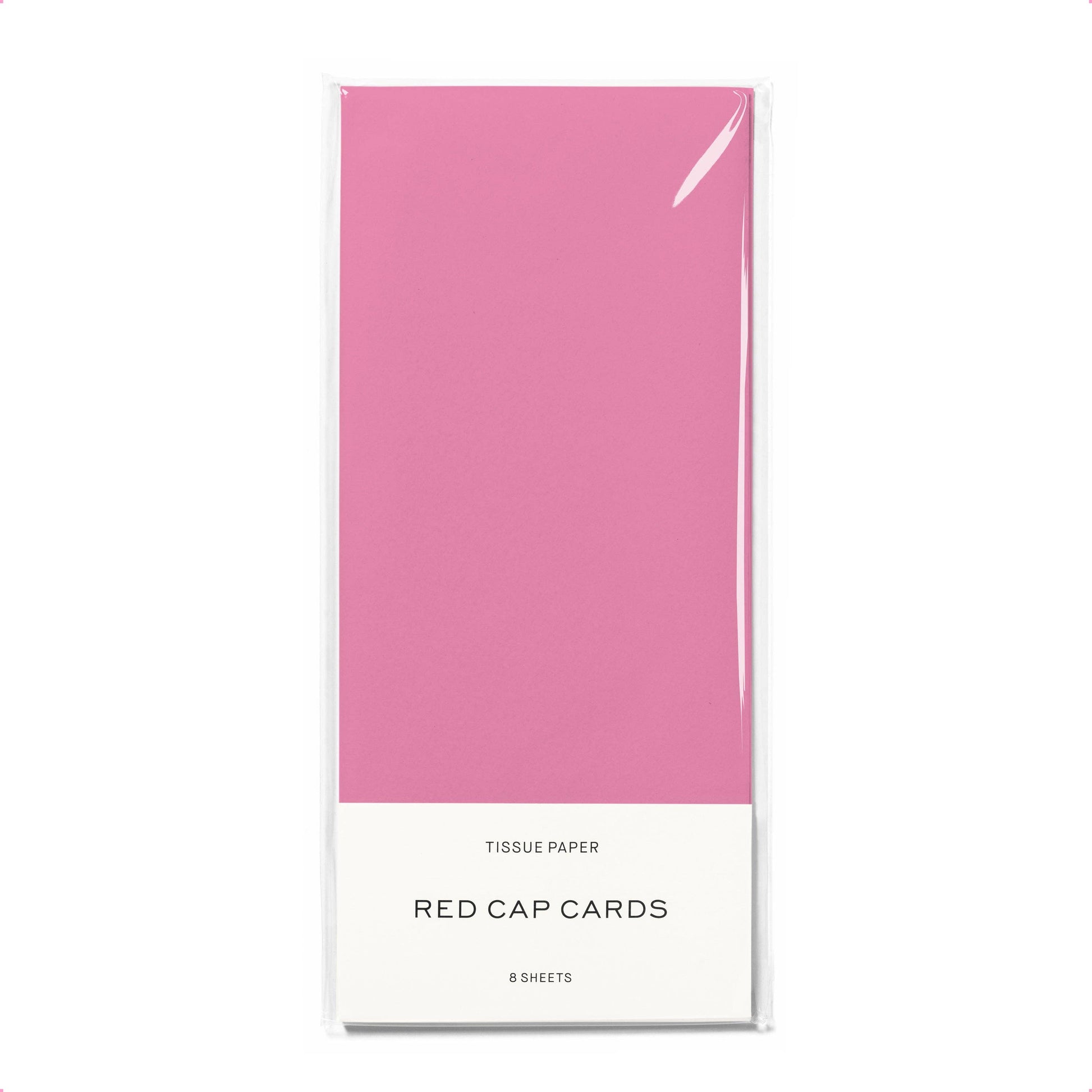 Pink tissue paper pack with 'Red Cap Cards' branding on a white background